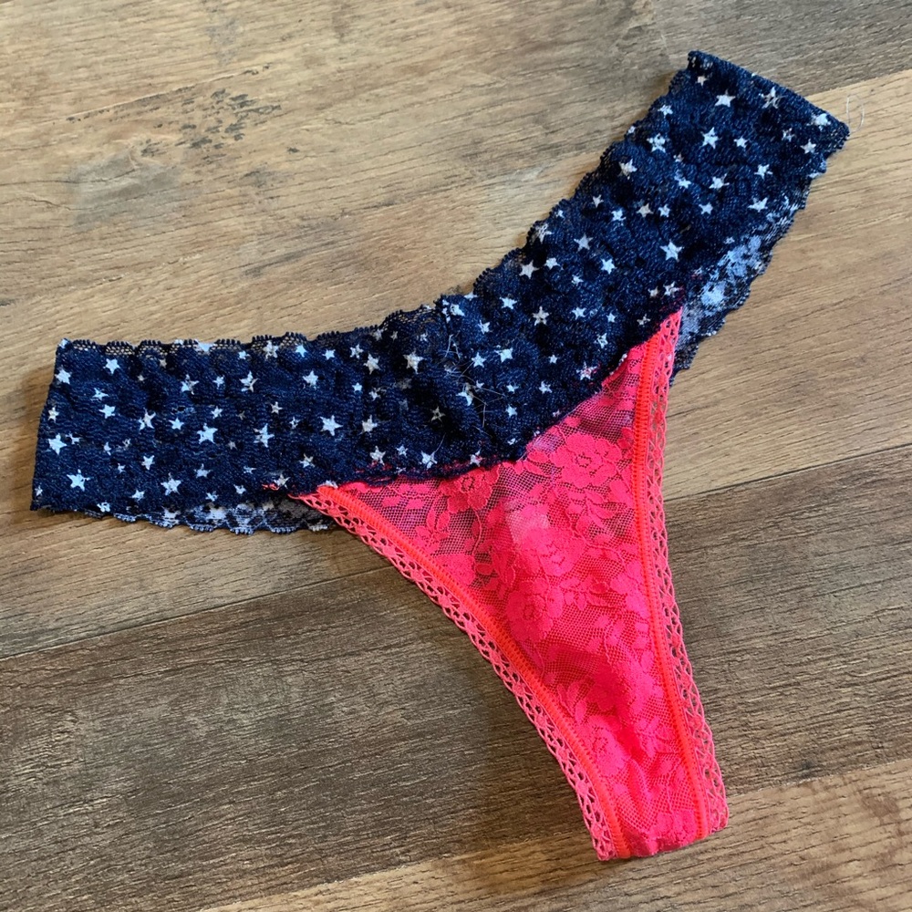 VS vintage PINK American Flag Star Lace Thong Panty